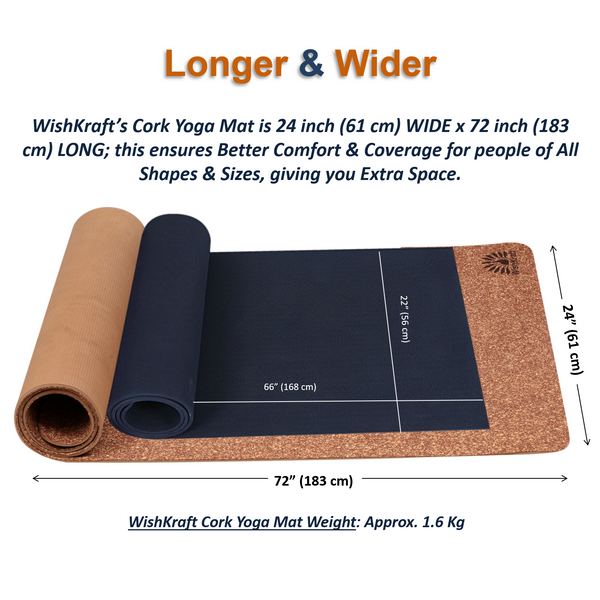 WishKraft CORK Yoga Mat 72 Long x 24 Wide 5 MM Thick with Storage