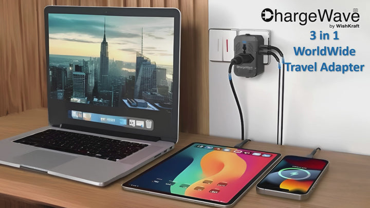 ChargeWave Universal Travel Adapter with 20W Fast Charging 2 USB Ports | All in One Worldwide Plug, International Power Adapter for Mobile, Laptop & Accessories