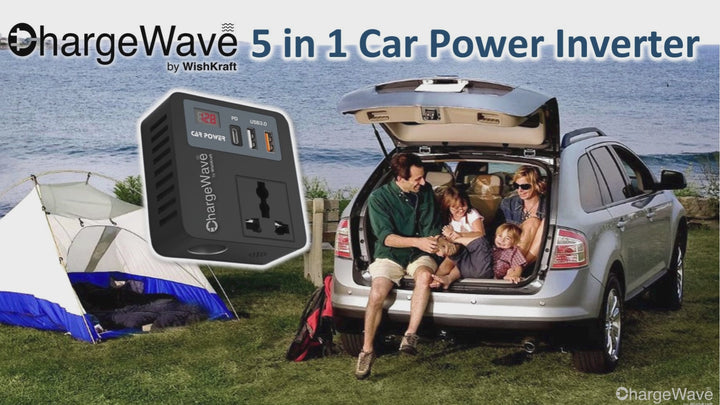 ChargeWave 5-in-1 Car Laptop Charger 150W Sine Wave Power Inverter 12V DC to 220V AC Converter | Vehicle Adapter for Laptop, Tablet & Mobile with LCD & 3 USB